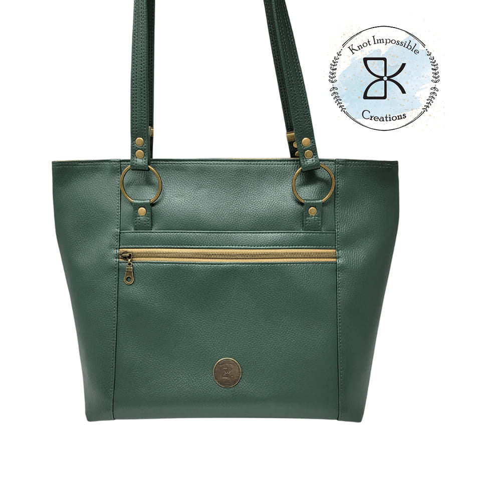 Faux Leather Top Zip Tote Bag - Green